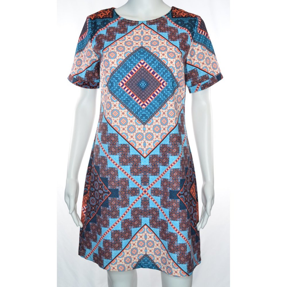 Yumi Floral Geo Patchwork Print Short Sleeve Shift Dress Size 2/4 - S